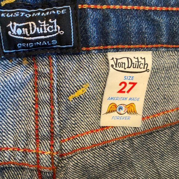 RARE NWT Von Dutch Star Patch Flare Jeans Y2K Deadstock Size 27 USA 34” Inseam - Picture 7 of 15